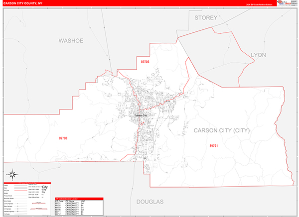Carson City County, NV Zip Code Map